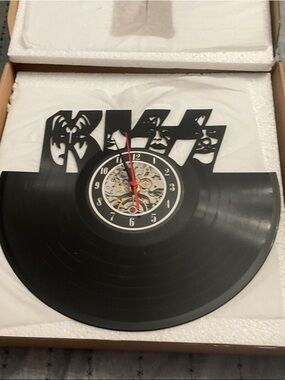 Black Vinyl Rock Band Wall Clock with Red Hands